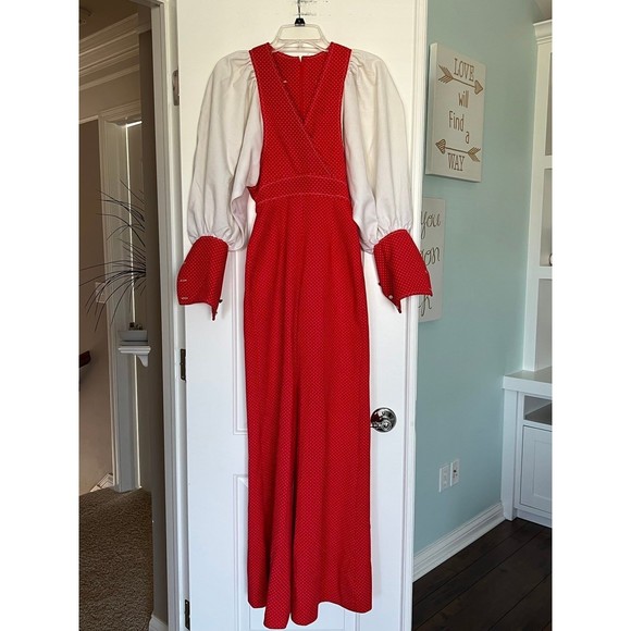 Vintage Rare 60s Jumpsuit Romper Zip Up Womens Red & White Wide Leg One Piece XS - Picture 3 of 11